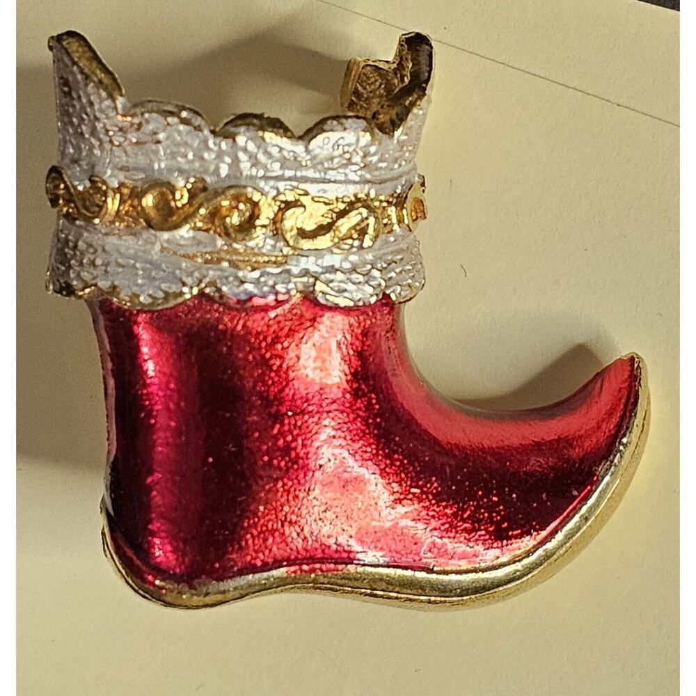 Vintage Mylu Pave Red, Gold & White Enamel Santa … - image 1